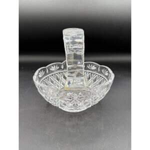 Vintage Lead Crystal Glass Basket w/ Scalloped Edge and Wide Handle-7”